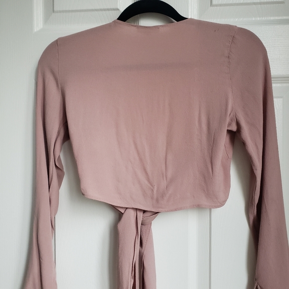 Cotton Candy LA Blush Pink Tie Crop Top - Picture 3 of 9